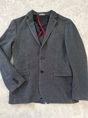 Express Men's Dark Gray Two-Button Sport Coat with Red Trim